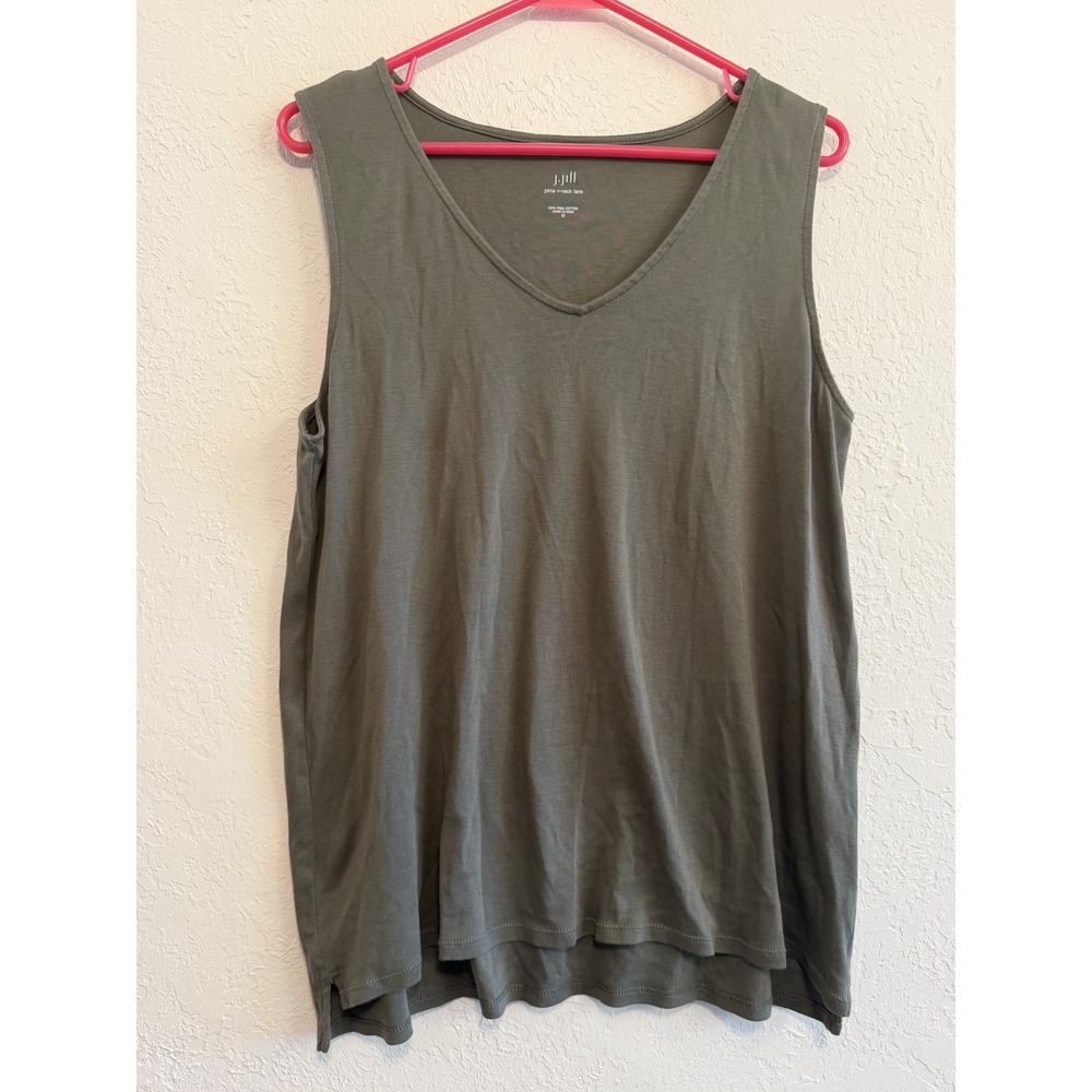 J. Jill Pima V-Neck Tank Olive Green 100% Pima Cotton Sleeveless Top Medium